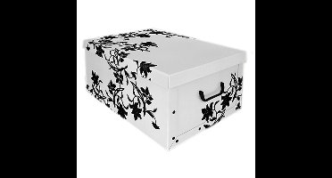 Opbergbox - wit met zwarte bloemen - 49 l - 53 x 39 x 24 cm