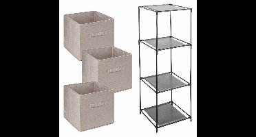 Opbergkastje Smartrack met kastmanden - 3x mandjes van stof - beige - 34 x 98 cm