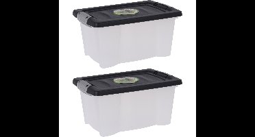 Opslagbak/opbergdoos/organizer - 2x - met deksel - kunststof - 9 Liter
