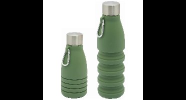 Opvouwbare drinkfles - 2x - waterfles - groen - kunststof - 550 ml - schroefdop - ophanghaak - 8 cm