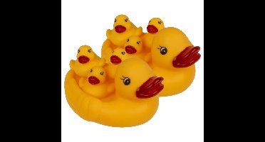 Out of the Blue badeendjes - set van 8x stuks - geel - moeder met kindjes - badspeelgoed
