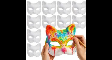 Papier mache maskers kat/poes - set 20x stuks - DIY schilderen - 17 x 18 cm - maskers maken