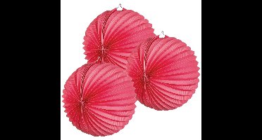 Party lampion van papier - 3x - ronde vorm - roze - dia 22 cm - versiering - niet brandvertragend