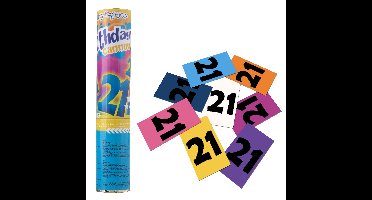 Party popper/confetti shooter - verjaardag 21 jaar - papier - multi kleuren - 20 cm