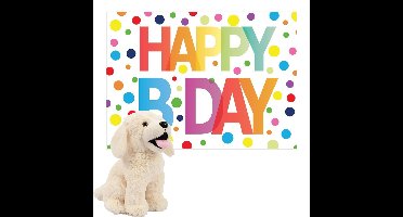 PIA Soft Toys Labrador hond knuffel - 20 cm - pluche - met Happy Birthday kaart - verjaardag cadeau