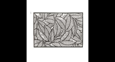 Placemat Nissa - 12x - zwart blad motief - 30 x 45 cm - onderlegger