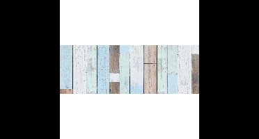 Plakfolie houten planken - 3x - blauw/bruin - 45cm x 2m - zelfklevend - Decoratiefolie - Meubelfo