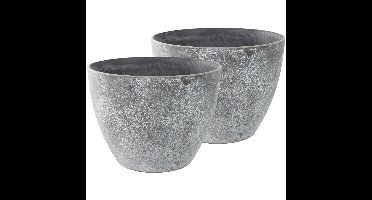Plantenpot - 2x - betongrijs - kunststof - steenpoeder - 36 x 27 cm - Binnen en buiten