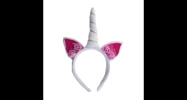 Pluche eenhoorn diadeem verkleedaccessoire wit/roze