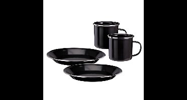 Recliffs Serviesset - 4 delig - emaille - zwart/zilver - borden en mokken - outdoor/camping