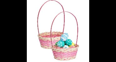 Rieten mandje met hengsel - 2x - roze - 20 x 38 cm - Opbergen - Paaseieren mandje