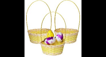 Rieten mandje met hengsel - 3x - geel - 20 x 38 cm - Opbergen - Paaseieren mandje