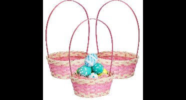 Rieten mandje met hengsel - 3x - roze - 20 x 38 cm - Opbergen - Paaseieren mandje