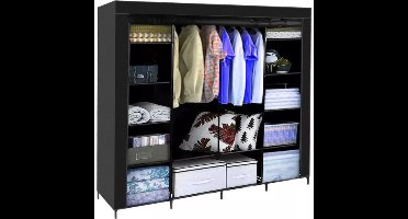 Ruhhy Kledingkast - 170 x 170 cm - zwart - opvouwbaar - campingkast - mobiele kast