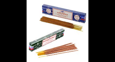 Satya Wierook cadeaus set - 2x geurstokjes - Reiki Power en Patchouli Forrest geur - Meditatie