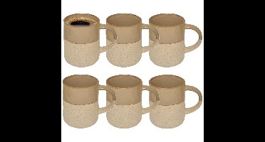 Secret de Gourmet koffie kopjes - Cairo - 6x stuks - taupe/beige - 340 ml - mokken - keramiek