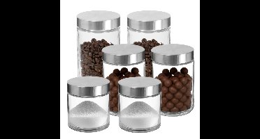 Secret de Gourmet - Set van 6x keuken voorraadpotten - glas - RVS deksel - in 3 formaten