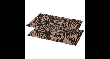 Secret de Gourmet tafel placemats Palm Tree - Set van 12x stuks - zwart/bruin - linnen mix - 45 x 30