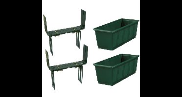 Set van 3 kunststof plantenbakken donkergroen rechthoekig 40 cm met 6 verstelbare balkon/muurbeugels