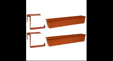 Set van 5 kunststof plantenbakken terracotta rechthoekig 80 cm met 10 verstelbare railing beugels