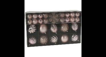 Set van 50x stuks kunststof kerstballen en sneeuwvlok kersthangers roze