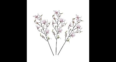 Shoppartners Kunstbloem - 3x - magnolio beverboom - lichtroze - 80 cm
