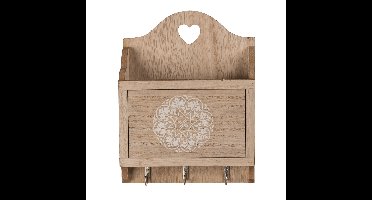 Sleutelkastje Mandala design - hout - bruin - 18 x 20 cm - 3 sleutelhaakjes