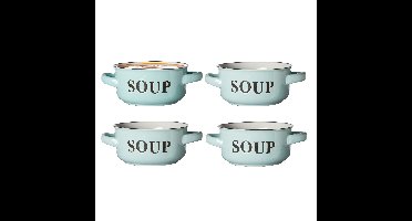Soepkommen Classic - pastel blauw - 4x stuks - 14 x 7 cm - keramiek - soepkommetjes - 470 ml