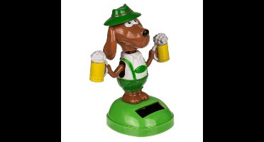 Solar bewegend figuur/beestje - Bierhond - bierpullen - groen - kunststof - 11 cm