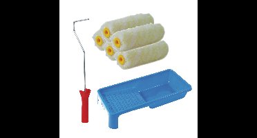 Sorex Verfrollers schilderen set - beugel en verfbak - 5x anti spat vacht verfrollers - 10 cm