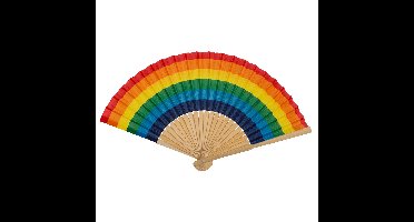 Spaanse hand waaier - Pride/Regenboog thema kleuren - bamboe/papier - 21 cm