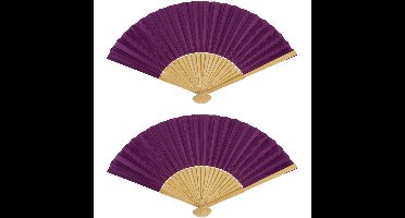 Spaanse handwaaier - 2x - special colours - aubergine paars - bamboe/papier - 21 cm