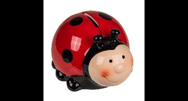 Spaarpot dier Lieveheersbeestje - keramiek - 11 x 9 cm - rood/zwart