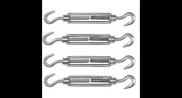 Spanschroeven/draadspanner met haak/haak - 4x - 8cm - verzinkt zamak - 100kg - M10 schroefdraad