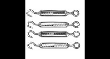 Spanschroeven/draadspanner met haak/oog - 4x - 5cm - verzinkt zamak - 50kg - M5 schroefdraad