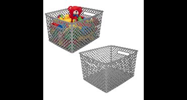 Storage Solutions Kast Opbergmand - 2x - van kunststof - grijs - 30 x 37 x 21 - 19 liter inhoud