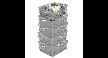 Storage Solutions Kast Opbergmand - 5x - van kunststof - grijs - 29 x 35 x 13 cm - 11 liter inhoud