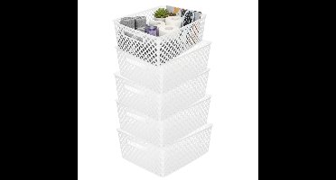 Storage Solutions Kast Opbergmand - 5x - van kunststof - wit - 29 x 35 x 13 cm - 11 liter inhoud