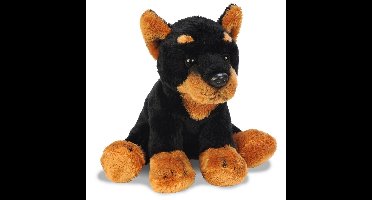 Suki Gifts Honden knuffel Doberman - 13 cm - zwart/bruin - speelgoed - pluche