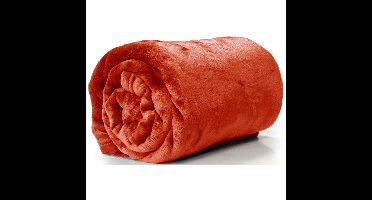 Unique Living Plaid - fleece deken - oranje rood - polyester - 130 x 180 cm