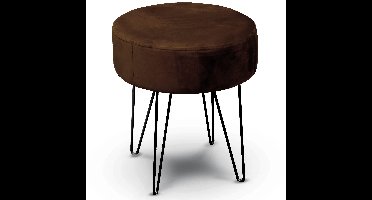 Velvet kruk Davy - donker bruin - metaal/stof - D35 x H40 cm - bijzet stoeltjes