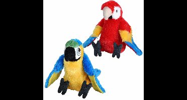 Vogels knuffels setje van 2x pluche knuffel Macaw Papegaaien van 20 cm