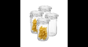 Voorraad/weck pot - 4x - transparant - glas - 21 x 10 cm - 1 L - Bormioli Rocco