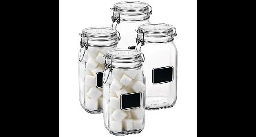 Voorraad/weckpot - 4x - transparant - glas - 22 x 10,6 cm - 1,5 L - krijtplaatje - Bormioli Rocco