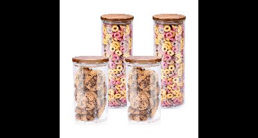 Voorraadpot/bewaarpot Foodking - 4-delige set - borosilicaat glas - 950/1650 ml - glas/hout