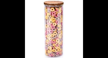 Voorraadpot/bewaarpot Foodking - borosilicaat glas - 1650 ml - glas/hout - luchtdicht