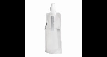 Waterfles / drinkfles opvouwbaar - wit - kunststof - 400 ml - schroefdop - en ophanghaak