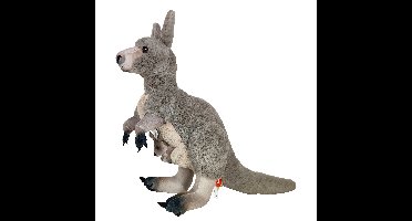 Wild Republic knuffel Kangoeroe - met baby - pluche - grijs - 30 cm - dieren knuffels