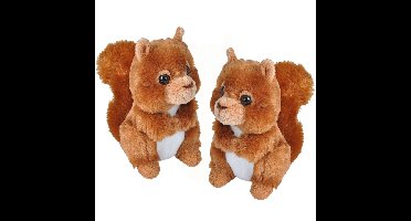 Wild Republic Pluche eekhoorn knuffel - 2x stuks - rood - 18 cm - speelgoed - bosdieren - knuffels