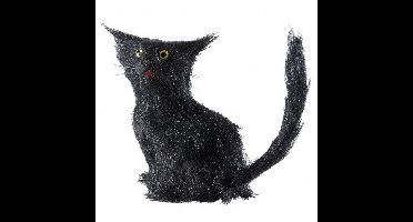 Zwarte horror decoratie kat/poes - 12 cm - Halloween decoratie dieren - zwarte katten/poezen